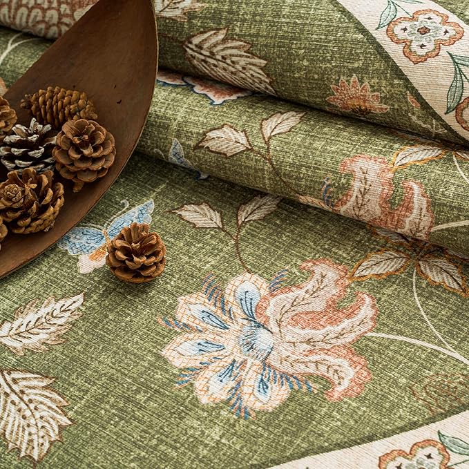 jinchan 8x10 Floral Rug for Living Room Washable Bedroom Rug Vintage Romance Design Non Slip Thin Indoor Floor Cover Large Low-Profile Throw Carpet for Dining Room Office, Green-CubbioJoy