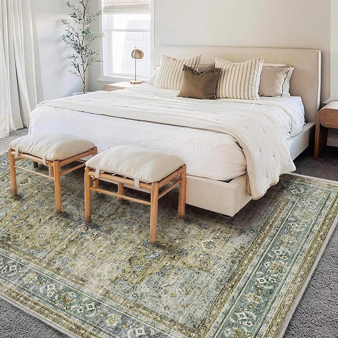 Area Rug 6'x9' Washable Vintage Traditional Floor Cover Thin Retro Kitchen Indoor Distressed Non Slip Carpet for Living Room Bedroom Dining Room-CubbioJoy