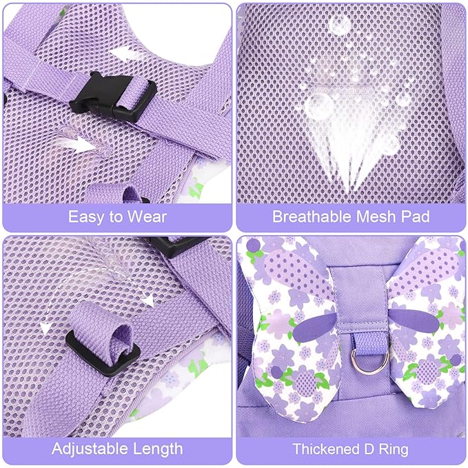 Accmor Toddler Harness Leash + Anti Lost Wrist Link, Kids Butterfly Harnesses With Children Leashes, Cute Baby Leash Walking Assistant Wristband Strap Tether for Girls Outdoor (Purple)-CubbioJoy