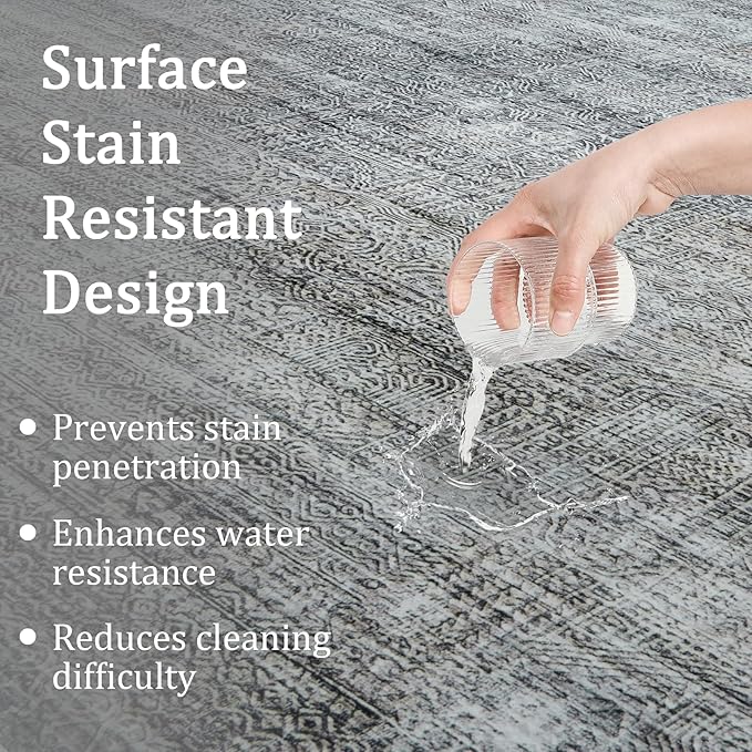 9x12 Area Rug Living Room Rugs - Washable Rug Large Modern Abstract Soft Thin Carpets Indoor Floor No Slip Vintage Carpet for Bedroom Under Dining Table Nursery Home Office Decor Gray Blue-CubbioJoy