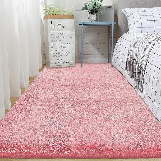 2x6 Runner Rug for Bedroom: Fluffy Shag Soft Washable Rugs Small Fuzzy Plush Indoor Carpet for Hallway Bedside Dorm Kids Girls Boys Room (Pink, 2'x6')-CubbioJoy