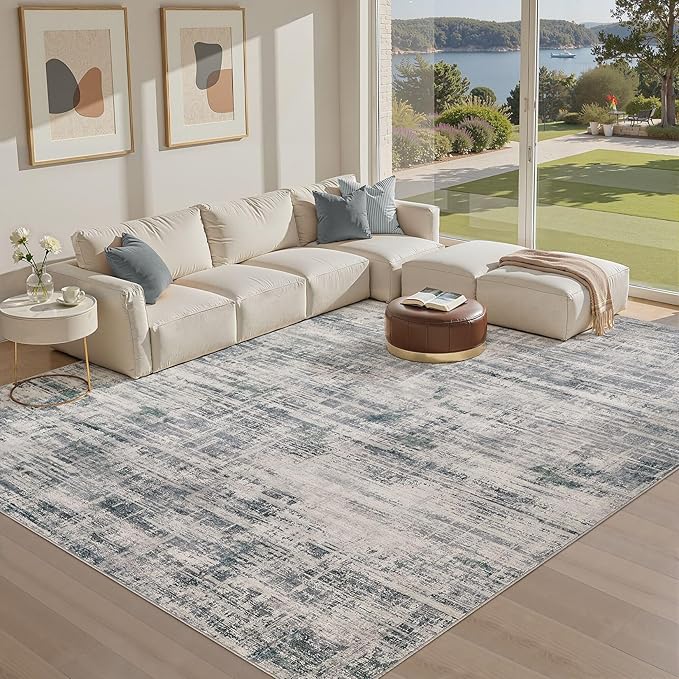 Area Rug for Living Room: 10x14 Washable Neutral Abstract Modern Soft Rugs Non Slip Indoor Floor Stain Resistant Large Carpet for Bedroom Dining Room Office Nursery - Gray-CubbioJoy