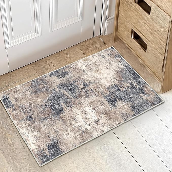 AMADA HOMEFURNISHING Washable Entry Rug, 2x3 Modern Abstract Rug with Short Pile and Non-Slip Backing, Small Rug with Abstract Pattern for Entryway, Kitchen and Living Room, Brown-CubbioJoy