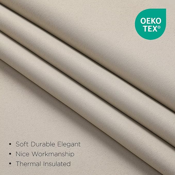 Joydeco 90 Inch Blackout Curtains for Bedroom, Thermal Insulated Black Out Curtains 2 Panels Set, Room Darkening Drapes for Living Room Window Rod Pocket Back Tab (W52 x L90 Inch, Light Beige)-CubbioJoy