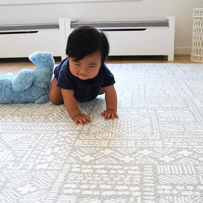 Cushmat Stylish Reversible Foam Play Mat (Large, Explorer - Gray Sand) - Soft, Waterproof, Durable Play mat for Infants, Babies, Toddler, Kids & Grownup - 6.5ft x 4.5ft-CubbioJoy