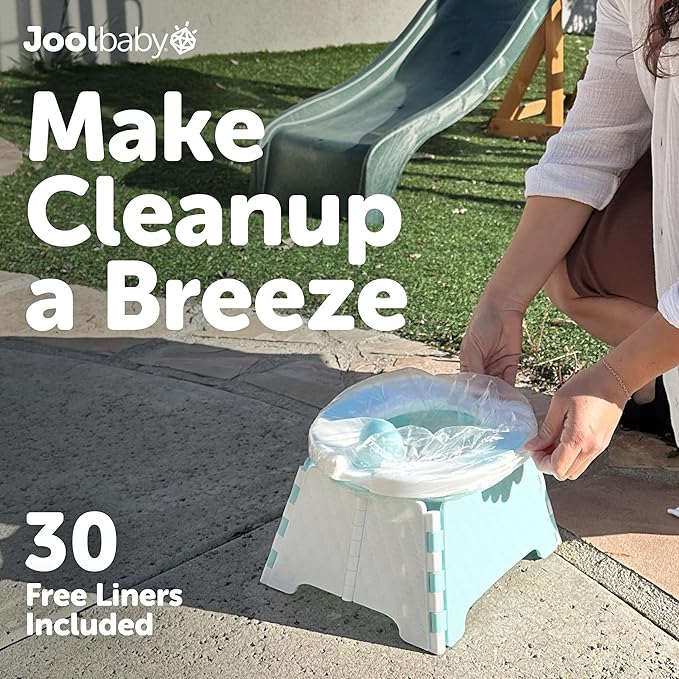 Jool Baby Portable Potty Training Chair with Travel Bag and 30 Liners, Foldable, Indoor/Outdoor Use, Camping (Aqua)-CubbioJoy