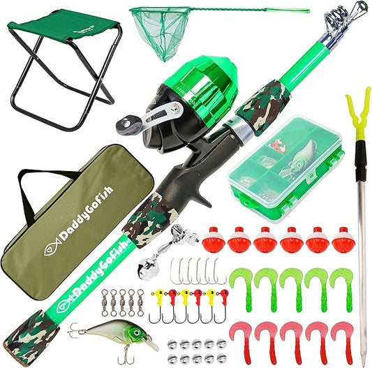 DaddyGoFish Kids Fishing Pole - Rod Reel Combo Tackle Box Starter Set - First Year Small Gear Kit for Boys Girls Toddler Youth Age Beginner Little Children-CubbioJoy