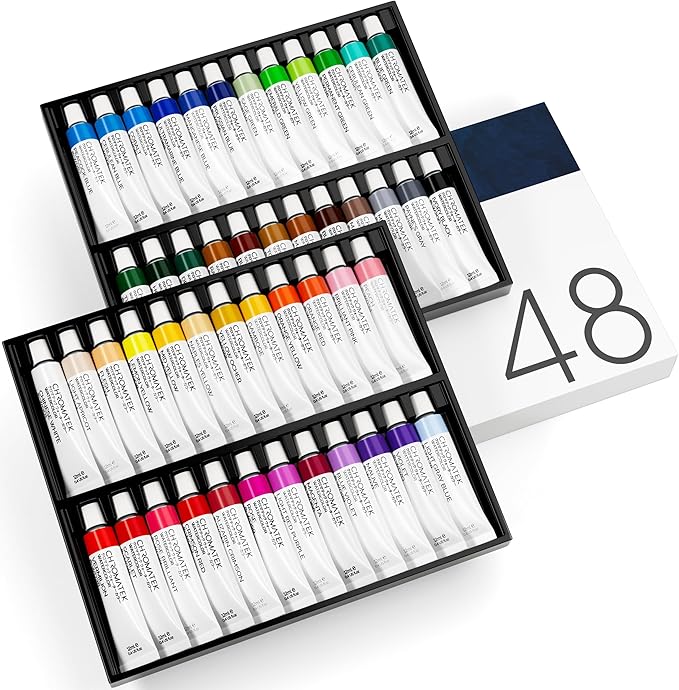 CHROMATEK Watercolor Paint Set - 48 Piece Kit for Adults, Beginners & Professional Artists - 48 x 12ml Liquid Water Color Tubes - Richly Pigmented Vibrant Colors - Art Supplies-CubbioJoy
