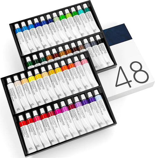 CHROMATEK Watercolor Paint Set - 48 Piece Kit for Adults, Beginners & Professional Artists - 48 x 12ml Liquid Water Color Tubes - Richly Pigmented Vibrant Colors - Art Supplies-CubbioJoy
