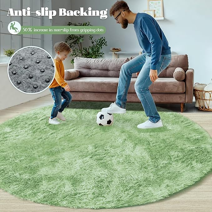 4FT Round Rug for Bedroom: Fluffy Shag Soft Washable Rugs Circle Small Fuzzy Plush Indoor Carpet for Living Room Nursery Playroom Dorm Kids Girls Boys Room (Sage Green, 4'x4')-CubbioJoy
