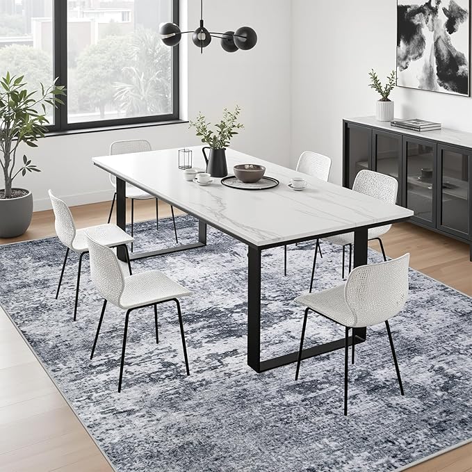 5x7 Area Rug Living Room Rug: Washable Modern Abstract Soft Thin Rug Indoor Floor No Slip Stain Resistant Carpet for Bedroom Dining Room Farmhouse Nursery Home Office - Grey-CubbioJoy