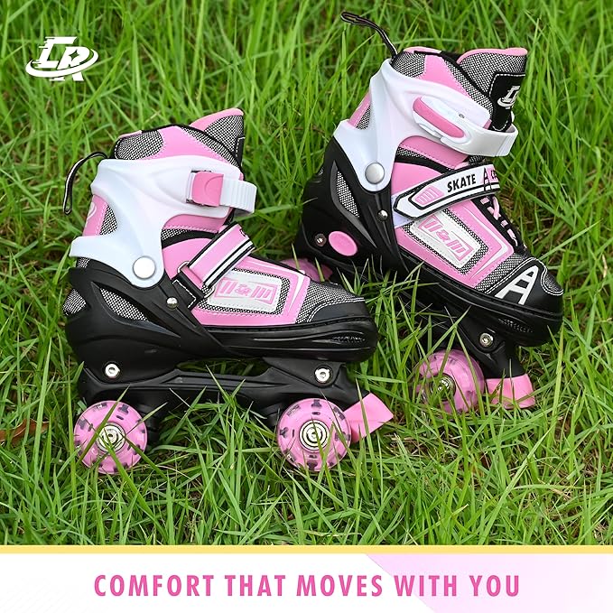 Adjustable Quad Skates for Kids, Teens, and Adults – Light-Up Wheels – Comfortable Fit, Secure Closure, Indoor and Outdoor Roller Skates for Boys and Girls-CubbioJoy