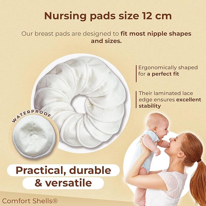 Comfort Shells® Reusable Nursing Pads – 14 Pack Ultra Soft Breast Pads + Laundry Bag + Nursing Clip Bracelet – Washable, Hypoallergenic – Absorbs Breast Milk Leaks-CubbioJoy