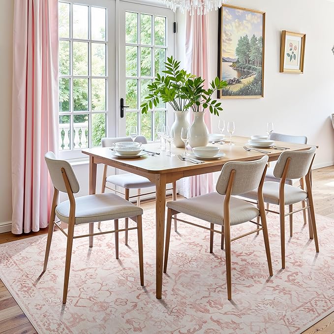 Deerly Pink Area Rugs 9x12 for Living Room Soft Non-Slip, Large Bedroom Rug Vintage Dining Room Rug Tribal Farmhouse Carpet for Dining Room Office Green-CubbioJoy