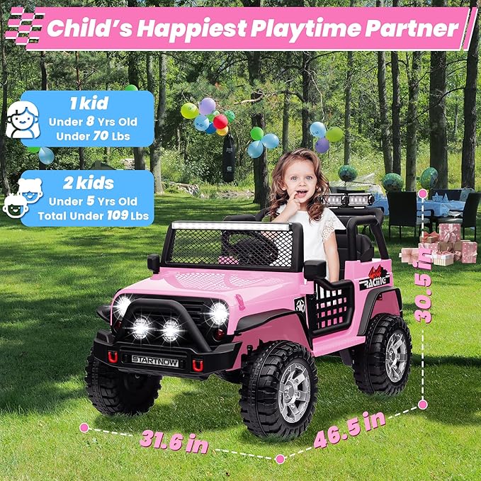 24V 4WD Ride on Truck Car w/800W Motors, Gift Flower, Remote Control, 2 Seaters, Light Bar, 3 Speeds, Pop Music, Power Four Wheels, 25 Volt Ride on Toy Car for Big Kids, Pink-CubbioJoy