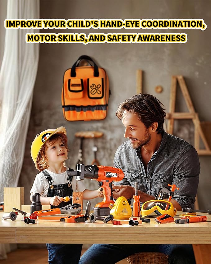 36Pcs Kids Tool Set, Toddler Tool Construction Toys with Belt & Electronic Drill for Boys Girls 3-5, Sturdy Tool Bag Suitable for Outdoor Use-CubbioJoy