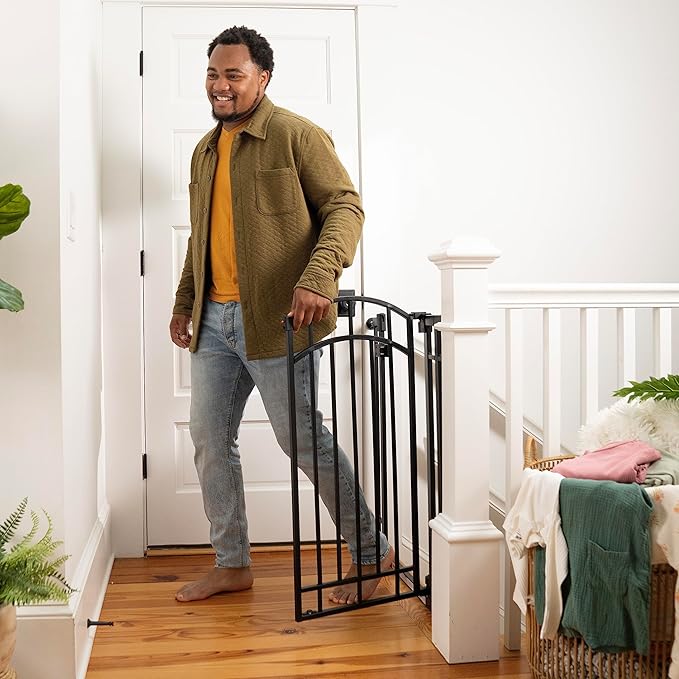 Ingenuity Multi-Use Decorative Extra Tall Walk-Thru Baby Gate, Fits Openings 28.5-48 Inch (Pack of 1), Black Metal, for Doorways and Stairways, 36' Tall Baby and Pet Gate, Black, One Size-CubbioJoy