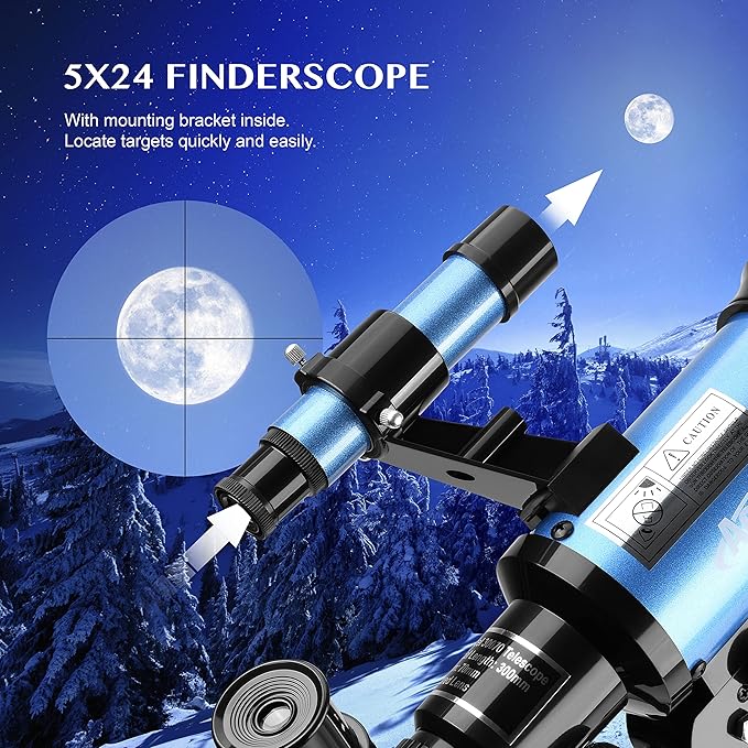 AOMEKIE Telescopes,70mm Aperture 300mm Table Tripod, Astronomical for Beginners,2 Eyepieces 150X with Smartphone Adapter Moon Filter 3X Barlow-CubbioJoy
