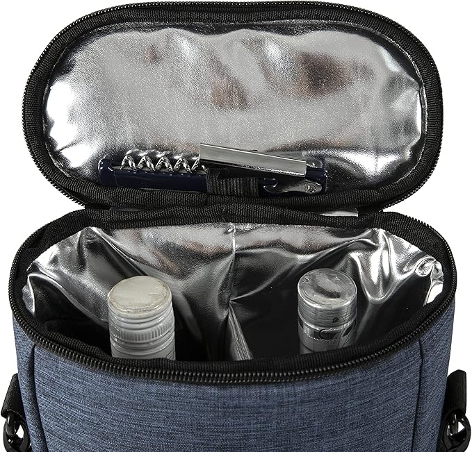 ALLCAMP 2 Bottle Wine Tote Carrier - Insulated Portable Padded Canvas Wine Bag for Travel, BYOB Restaurant, Wine Tasting, Party, Great Christmas Day Gift for Wine Lover，Blue-CubbioJoy