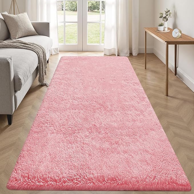 2x6 Runner Rug for Bedroom: Fluffy Shag Soft Washable Rugs Small Fuzzy Plush Indoor Carpet for Hallway Bedside Dorm Kids Girls Boys Room (Pink, 2'x6')-CubbioJoy