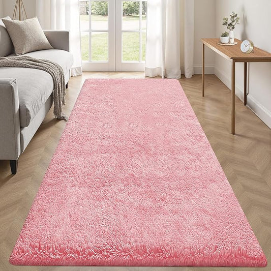 2x6 Runner Rug for Bedroom: Fluffy Shag Soft Washable Rugs Small Fuzzy Plush Indoor Carpet for Hallway Bedside Dorm Kids Girls Boys Room (Pink, 2'x6')-CubbioJoy