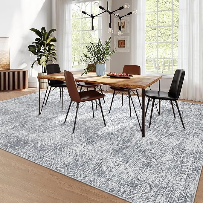 COZYLOOM Area Rug 4x6 Modern Washable Distressed Accent Carpet with Non-Slip Backing, Ultra-Soft Contemporary Geometric Floor Mat for Living Room, Kitchen, Bedroom, Grey-CubbioJoy