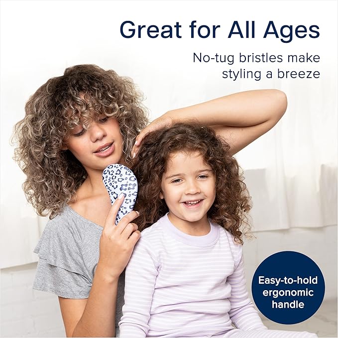 Crave Naturals Glide Thru Detangling Hair Brush for Adults and Kids - Detangler Hairbrush for Curly or Straight, Wet or Dry Hair - Gentle on Tangles Comb - Navy Blue and Blue Cheetah (Pack of 2)-CubbioJoy