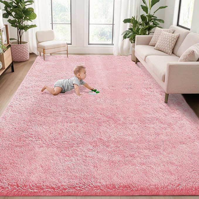 5x8 Area Rug for Living Room: Fluffy Shag Soft Washable Rugs Fuzzy Plush Indoor Carpet for Bedroom Nursery Playroom Dorm Kids Girls Boys Room (Pink, 5'x8')-CubbioJoy