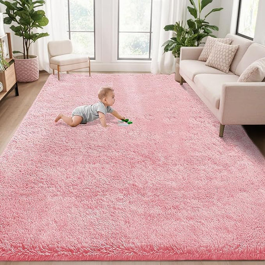 5x8 Area Rug for Living Room: Fluffy Shag Soft Washable Rugs Fuzzy Plush Indoor Carpet for Bedroom Nursery Playroom Dorm Kids Girls Boys Room (Pink, 5'x8')-CubbioJoy