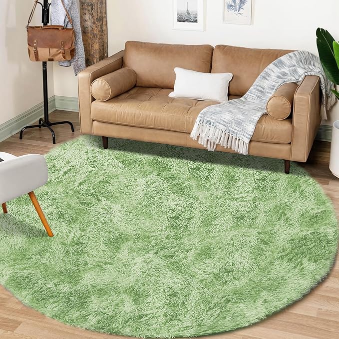 4FT Round Rug for Bedroom: Fluffy Shag Soft Washable Rugs Circle Small Fuzzy Plush Indoor Carpet for Living Room Nursery Playroom Dorm Kids Girls Boys Room (Sage Green, 4'x4')-CubbioJoy