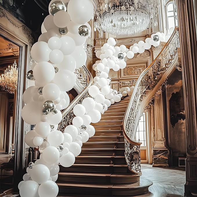 JOYIN 150 Pcs White Balloons, Different Sizes 18 12 10 5 Inch White Latex Balloon Arch Kit with Instruction for Birthday Decoration Party Graduation Wedding Holiday-CubbioJoy