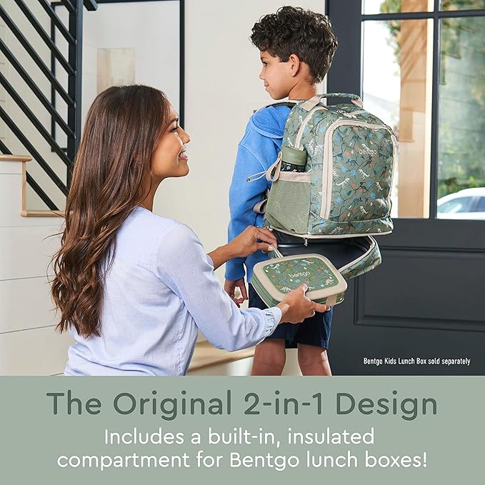 Bentgo Kids 2-in-1 Backpack & Insulated Lunch Bag - Durable 16” Backpack & Lunch Container in Unique Prints for School & Travel - Water Resistant, Padded & Large Compartments (Dino Fossils)-CubbioJoy