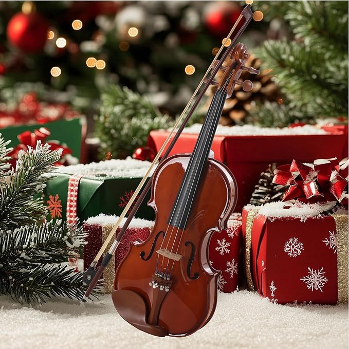 Cecilio 1/2 Size Natural Varnish Violin for Beginners, Hand-Carved Solid Spruce Top, Maple Back & Sides, Full Fiddle Kit with Hard Case, Bows, Rosin, Shoulder Rest, Lesson Book-CubbioJoy