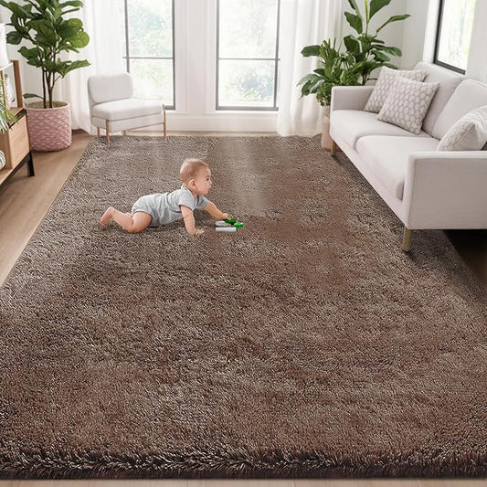 5x7 Area Rug for Living Room: Fluffy Shag Soft Washable Rugs Fuzzy Plush Indoor Carpet for Bedroom Nursery Playroom Dorm Kids Girls Boys Room (Coffee, 5'x7')-CubbioJoy