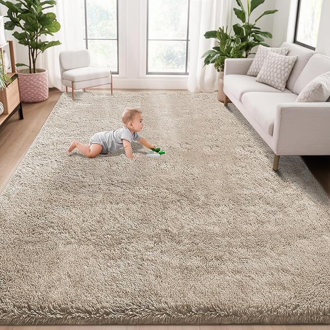 5x7 Area Rug for Living Room: Fluffy Shag Soft Washable Rugs Fuzzy Plush Indoor Carpet for Bedroom Nursery Playroom Dorm Kids Girls Boys Room (Camel, 5'x7')-CubbioJoy