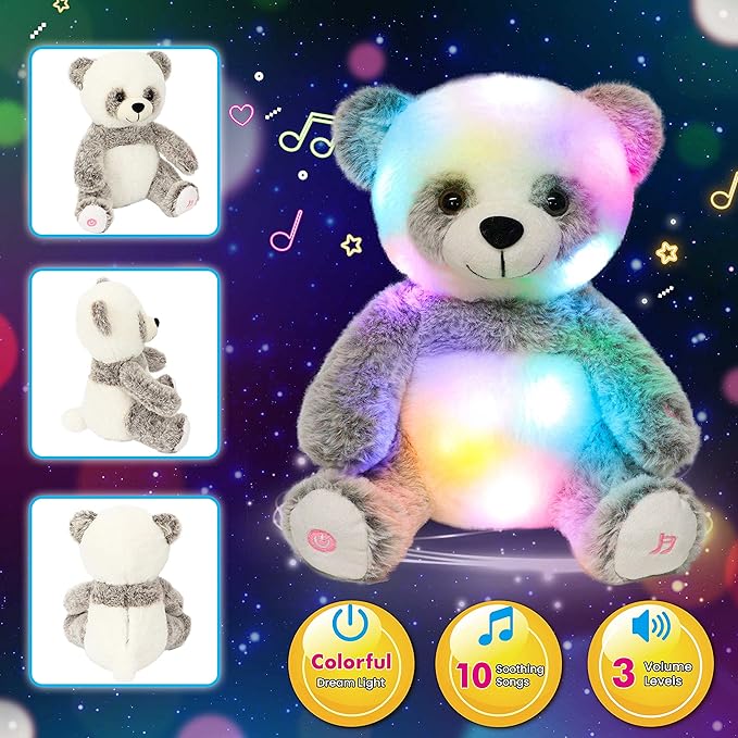 Cuteoy Light-up Singing Plush Panda LED Musical Stuffed Animal Adjustable Volume Lullaby Plushies Birthday Christmas Toy Gifts for Kids Toddler Girls, 13"-CubbioJoy