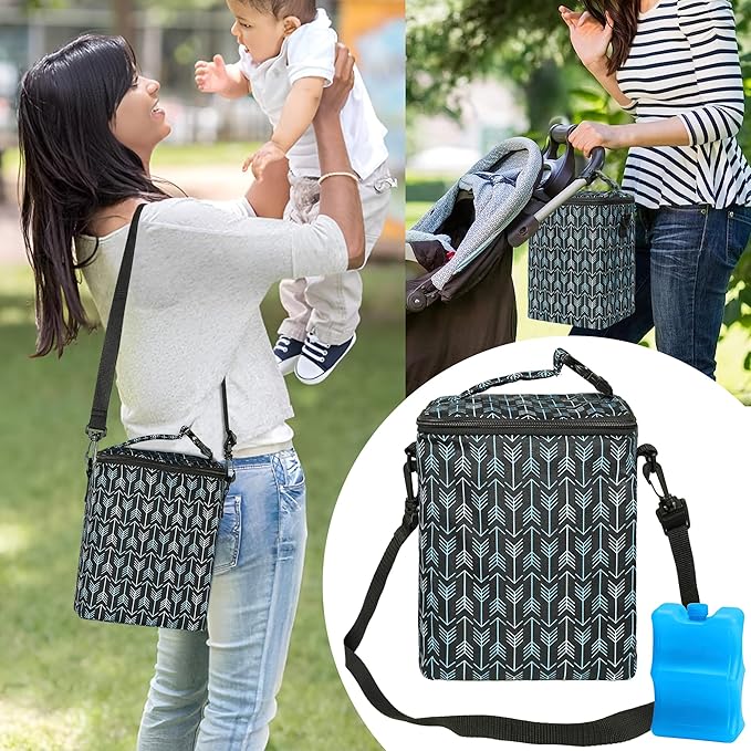 Breastmilk Cooler Bag with Ice Pack Fits 4 Baby Bottles Up to 9 Ounce Insulated Baby Bottle Bag Breast Milk Cooler on The Go with Strap Baby Bottle Cooler Bag for Nursing Mom Daycare or Travel-CubbioJoy