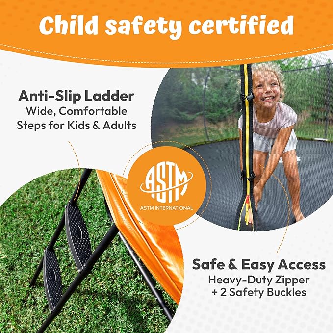 JUMPZYLLA Trampoline Outdoor 8FT 10FT 12FT 14FT 15FT 16FT with Enclosure and Ladder, ASTM Approved Recreational Trampoline for Kids and Adults, Anti-Rust Coated Frame-CubbioJoy