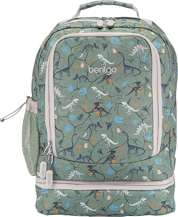 Bentgo Kids 2-in-1 Backpack & Insulated Lunch Bag - Durable 16” Backpack & Lunch Container in Unique Prints for School & Travel - Water Resistant, Padded & Large Compartments (Dino Fossils)-CubbioJoy