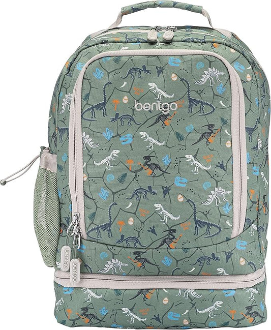 Bentgo Kids 2-in-1 Backpack & Insulated Lunch Bag - Durable 16” Backpack & Lunch Container in Unique Prints for School & Travel - Water Resistant, Padded & Large Compartments (Dino Fossils)-CubbioJoy