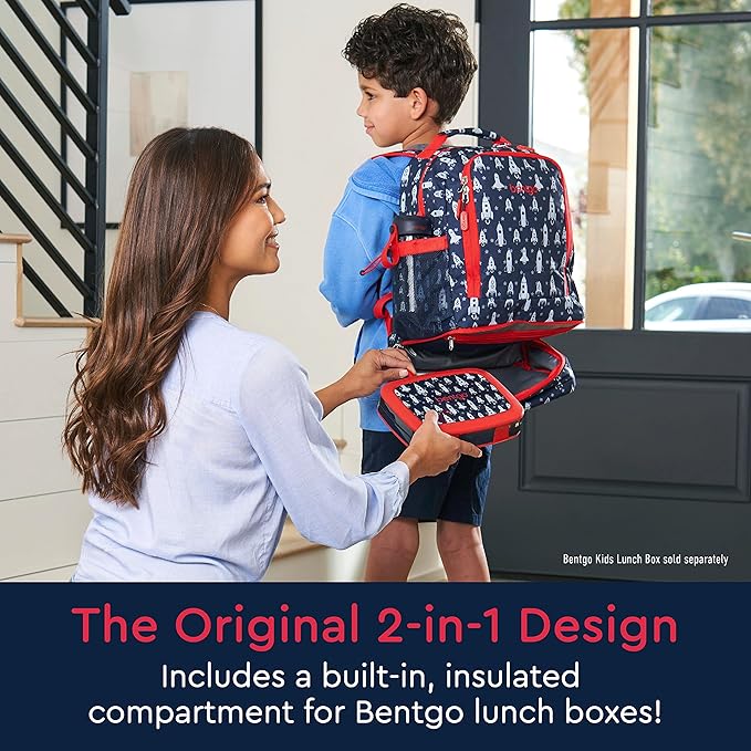 Bentgo Kids 2-in-1 Backpack & Insulated Lunch Bag - Durable 16” Backpack & Lunch Container in Unique Prints for School & Travel - Water Resistant, Padded & Large Compartments (Rocket)-CubbioJoy