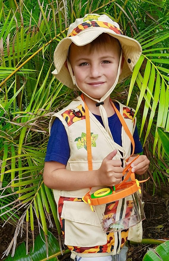 Bug Hunting Kit, Vest, Hat, Binoculars, Lg. Net, Bug Container, Whistle, Flashlight, Magnifier, Thermostat, Compass, Tweezers-CubbioJoy