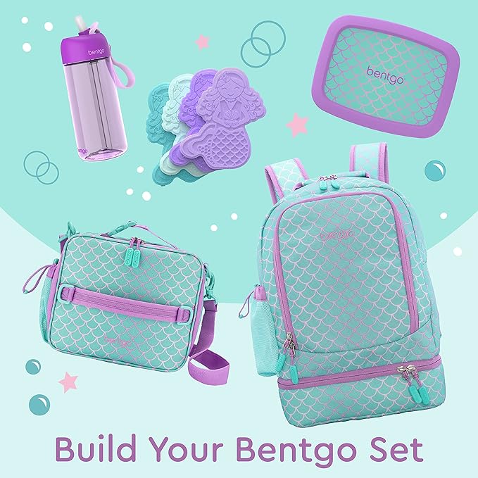 Bentgo Kids 2-in-1 Backpack & Insulated Lunch Bag - Durable 16” Backpack & Lunch Container in Unique Prints for School & Travel - Water Resistant, Padded & Large Compartments (Mermaid Scales)-CubbioJoy