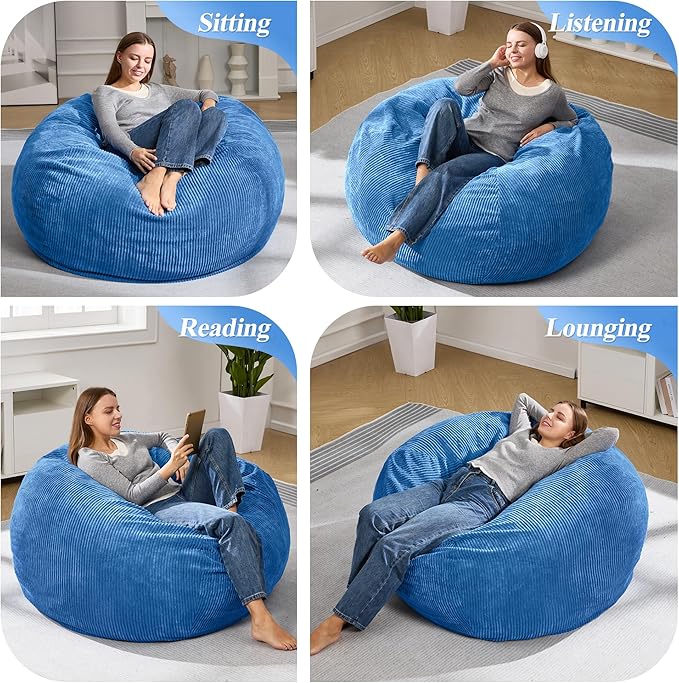 3.5FT Bean Bag Chairs Teardrop Bean Bag Chair for Adults Beanbag Chair with Memory Foam Filled Machine Washable Cover for Living Room, Bedroom (Large,Blue)-CubbioJoy