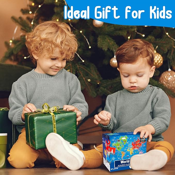 Jumbo Floor Puzzle for Kids,World Map Jigsaw Geography Puzzles,48 Piece Globe Atlas Puzzle with Continents,United States Puzzle for Ages 3-5,Preschool Learning Toys Gift for 4-8 Years Old-CubbioJoy