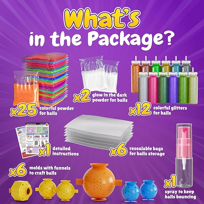 BFB DIY Super Bouncy Balls Kit - Make Your Own Ball Science Kits, Crystal Powder Girls & Boys Crafts Set, Multi-Colored Glow in the Dark DIY Kids Projects - DIY Bouncy Ball Kit Crafts for Boys & Girls-CubbioJoy