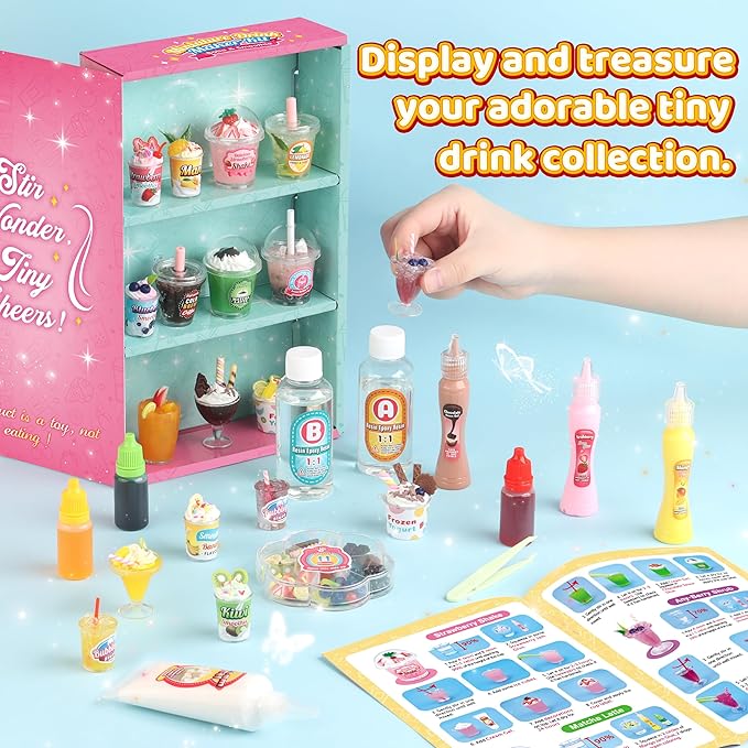 20 PCS Miniature Drink Marker Kit, Miniature Food Toys, Kitchen Pretend Food DIY Crafts Kits for Kids Ages 8-12, Girls Gift for Christmas, Birthday, Collectors, Resin Play, NOT Edible-CubbioJoy