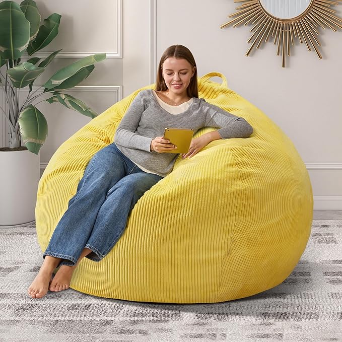 3.5FT Bean Bag Chairs Teardrop Bean Bag Chair for Adults Beanbag Chair with Memory Foam Filled Machine Washable Cover for Living Room, Bedroom (Large,Yellow)-CubbioJoy