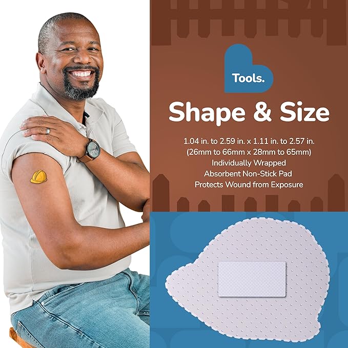 BioSwiss Bandages, Tools Shaped Self Adhesive Bandage, Latex Free Sterile Wound Care, Fun First Aid Kit Supplies for Kids and Adults, 24 Count-CubbioJoy