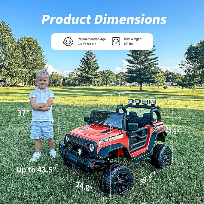 4WD Kids Ride on Car Truck, 12V 7Ah Kids Electric Vehicles Car Ride on Toy for Toddlers 3-5 with Remote Control - Red-CubbioJoy